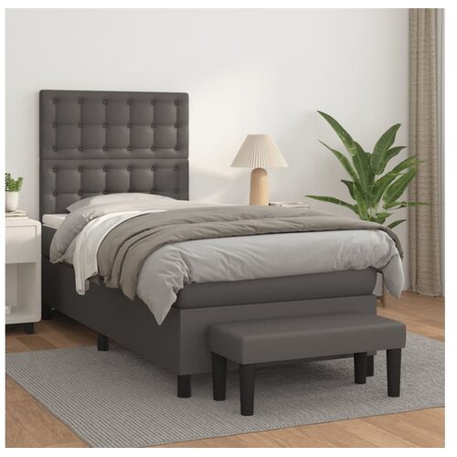 Box spring postelja z vzmetnico siv 100x200 cm umetno usnje Cene