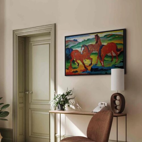  Slika - Franz Marc &amp;ndash; The Red Horses (Grazing Horses IV) 90x60 U crnom drvenom okviru Slike