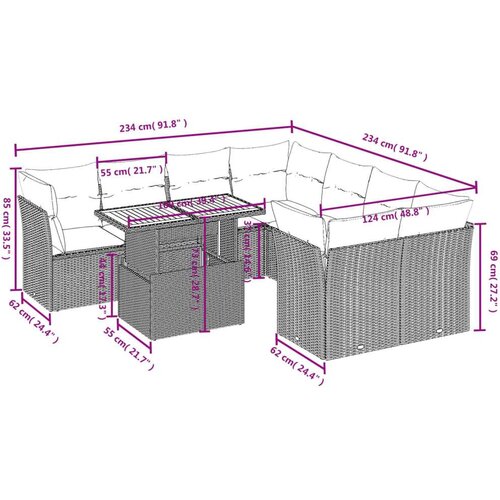 vidaXL 9-dijelni set vrtnih sofa s jastucima bež od poliratana Cijene