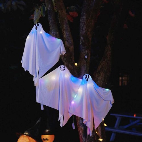 vidaXL Halloween viseči duh 3 pcs Bela 52 x 62 cm Poliester Cene