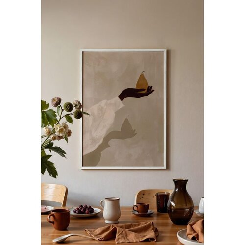Wallxpert uramljena slika 115187, tamna ruka sa zlatnom kru&amp;scaron;kom na sivobež pozadini, 50 x 70 cm, beli ram Slike