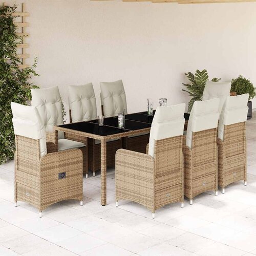  9-dijelni vrtni bistro set od poliratana s jastucima bež 190 x 90 x 75 cm Slike