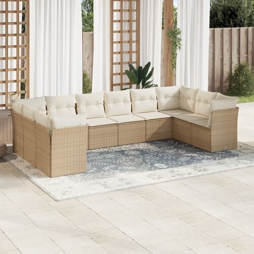 vidaXL 10-dijelni set vrtnih sofa s jastucima bež od poliratana Cene