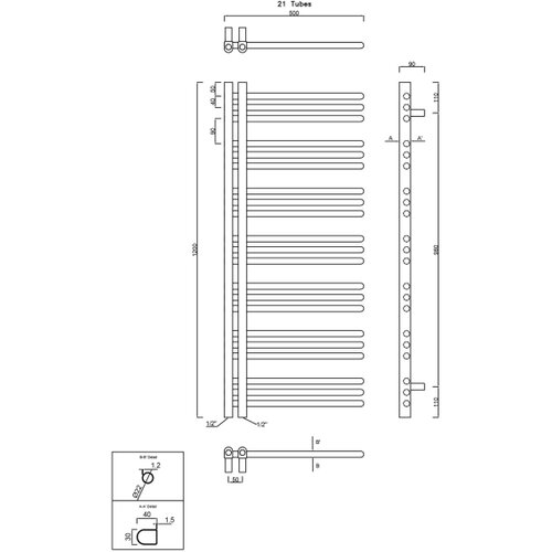 Sapho kupaonski radijator dorlion 400W 50x120x50 cm mat crne boje Slike