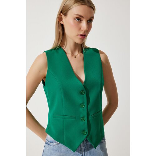  Women's Green Fitted Short Woven Vest Cijene