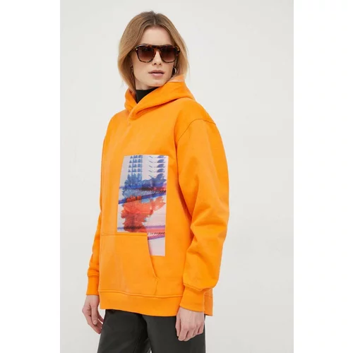 Calvin Klein Jeans Bluza ženska, oranžna barva, s kapuco