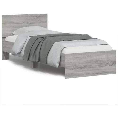  Okvir za krevet s uzglavljem siva boja hrasta 90x190 cm drveni