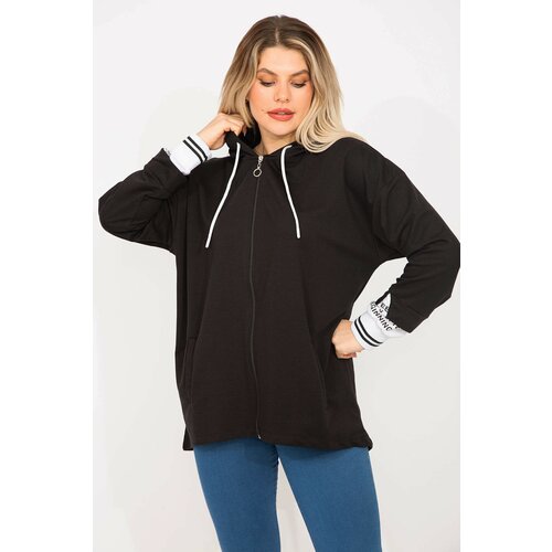 Şans Women's Plus Size Black Sleeve Detailed Sweatshirt Slike