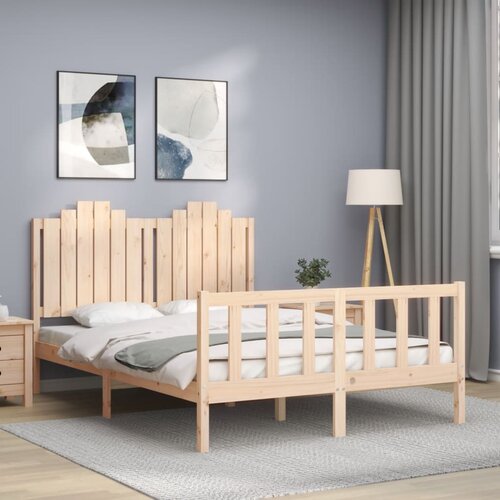 vidaXL Posteljni okvir z vzglavjem 140x190 cm trden les Cene