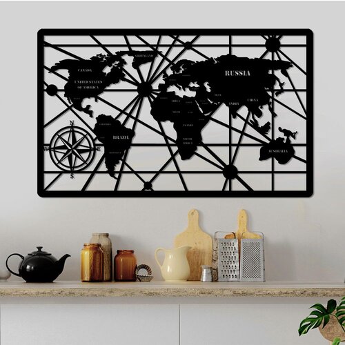 Wallity Zidna dekoracija World Map 7-L, 60 x 98 cm, Crna Cene