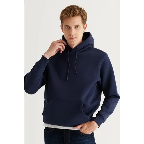 AC&Co / Altınyıldız Classics Men's Navy Blue Standard Fit Regular Fit Inner Fleece 3 Thread Hooded Cotton Sweatshirt