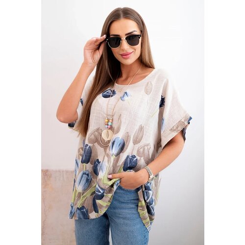 Kesi Włoski Women's cotton shirt with a floral pattern beige Cijene
