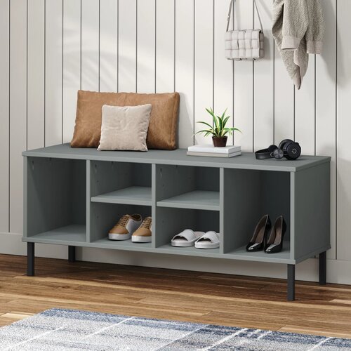 vidaXL Regal za čevlje z nogami siv 106x35x45 cm trden les OSLO Cene