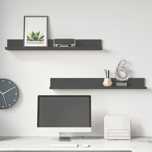 VidaXL Zidne police 2 kom sive 80 x 11 x 9 cm od masivne borovine Slike