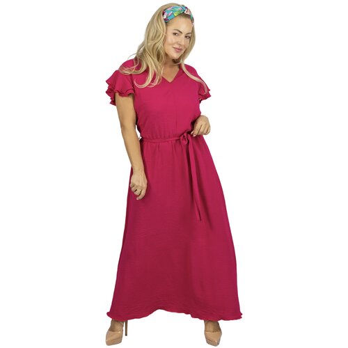 Pri Long dress tied at the waist with short sleeves with frill CELINA Slike