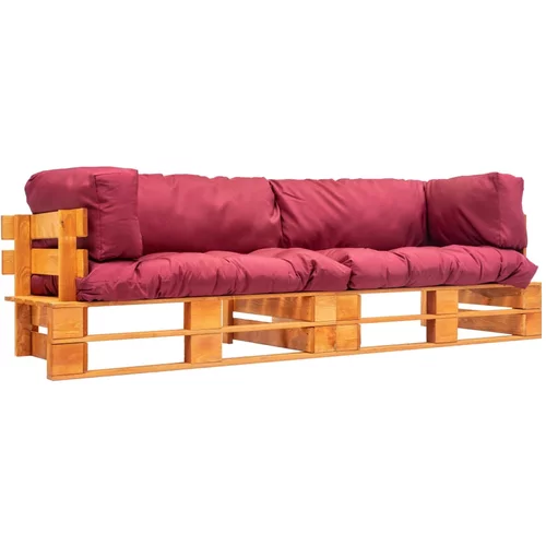  2-dijelni vrtni set sofa od paleta s crvenim jastucima borovina