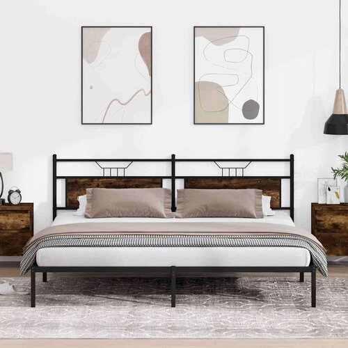  Posteljni okvir brez vzmetnice hrast 193x203 cm inženirski les, (21829352) Slike
