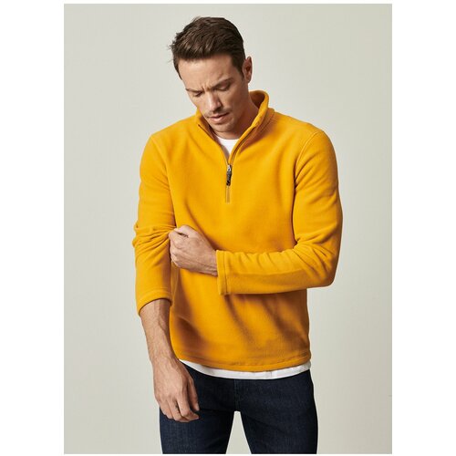 AC&Co / Altınyıldız Classics Men's Yellow Anti-pilling Anti-Pilling Standard Fit Bato Collar Cold-Proof Fleece Sweatshirt. Cene