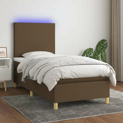  Box spring postelja z vzmetnico LED temno rjava 90x200 cm blago, (20929688)