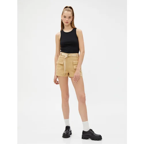  Jeans Shorts With Belt Detailed High Waist Pockets.