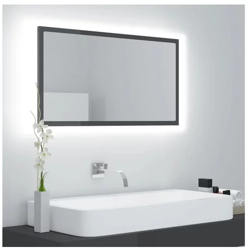  LED kopalniško ogledalo visok sijaj sivo 80x8,5x37 cm