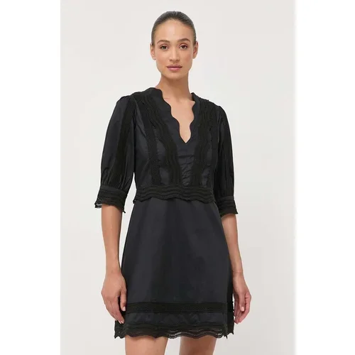 IVY OAK Pamučna haljina boja: crna, mini, širi se prema dolje
