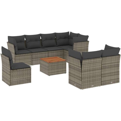  9-dijelni set vrtnih sofa od poliratana s jastucima sivi Slike