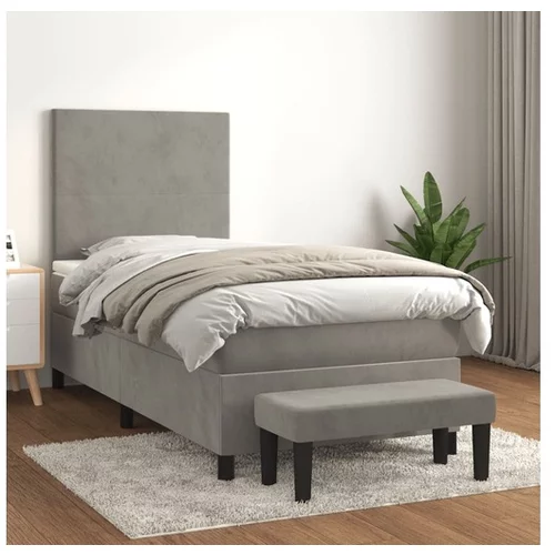  Box spring postelja z vzmetnico svetlo siva 90x200 cm žamet
