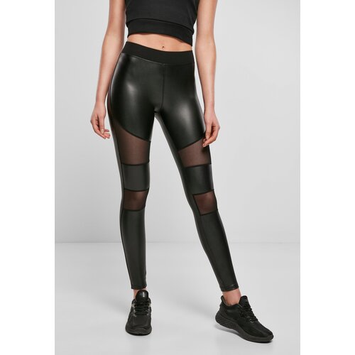 Urban Classics Women's Tech Mesh Leggings in Faux Leather Black Slike