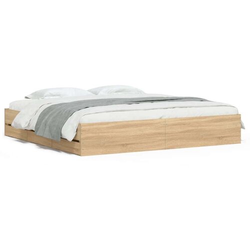 VidaXL Okvir za krevet s ladicama boja hrasta 200x200 cm drveni Slike
