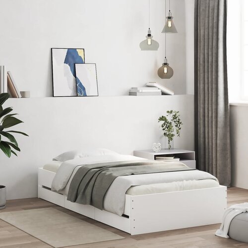  The Living Store Posteljni okvir s predali bel 100x200 cm inženirski les - Posteljni Okvir, (21524577) Slike