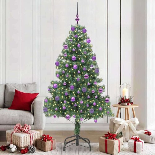 vidaXL Božično drevo med 300 LED z stojalom Zelena 210 cm PVC Cene