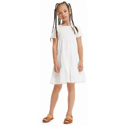 Desigual Dječja haljina boja: bijela, midi, širi se prema dolje