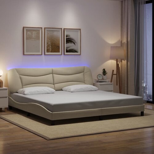  Okvir kreveta s LED-om bez madraca Hvar krem 200 x 200 cm od tkanine Cene