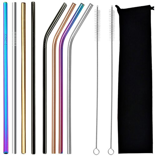  Set 8 inox kovinskih slamic za večkratno uporabo + krtačke Slike