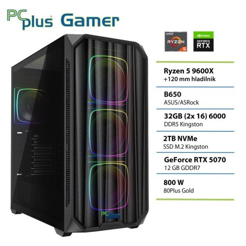 PCPLUS Gamer Ryzen 5 9600X 32GB 2TB SSD RTX 5070 12GB gaming namizni računalnik Cene