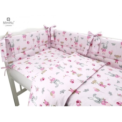 MimiNu posteljina set 5 elem. Bunny and Fox Pink (za krevetić 120x60 cm) Cijene