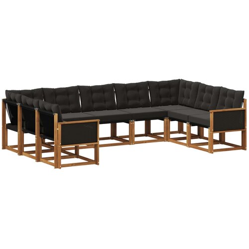 vidaXL Zunanja garnitura za sedenje z blazino 9 pcs Naravna in črna, (5000279682) Cene
