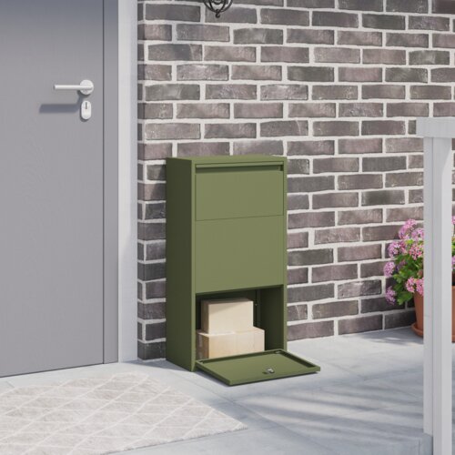 VidaXL Po&amp;scaron;tni nabiralnik za pakete Olivno zelena 44x22x82 cm Jeklo Slike