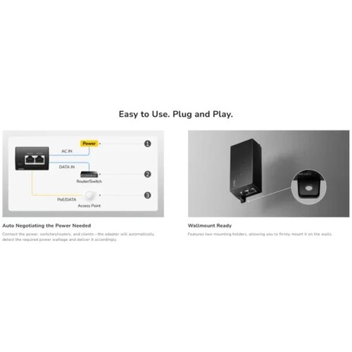 Cudy Adaptewr za napajanje mrežnog kabla POE200H,30W 2.5 Gbps PoE+ Injector,10/100/1000/2500 Mbps Slike