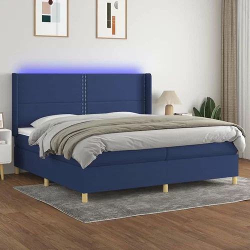  Box spring postelja z vzmetnico LED modra 200x200 cm blago, (20999444)