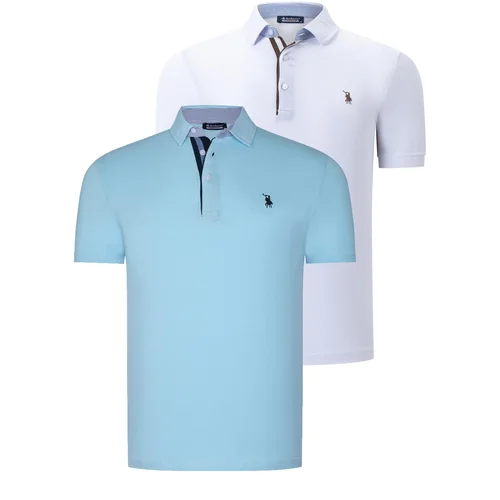 Dewberry DUAL SET T8582 MENS T-SHIRT-WHITE-CYAN