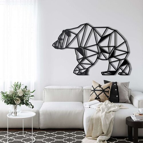 Wallxpert metalni zidni ukras 5013, geometrijski medved spuštene glave, 90 x 60 cm, crni Cene