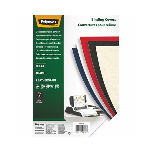 Fellowes Korice za spiralni uvez reljefne 250 g/m2 100/1 crne Slike