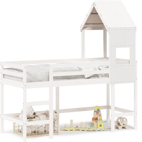 Maison Chic Postelja za odrasle - Posteljni Okvir z lestvijo in streho bel 90x190 cm borovina, (22082666) Slike