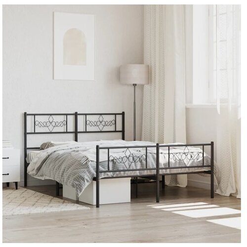 VidaXL Metalni okvir kreveta uzglavlje i podnožje crni 135x190 cm Slike