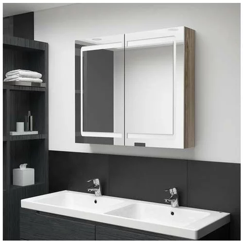  LED kopalniška omarica z ogledalom hrast 80x12x68 cm