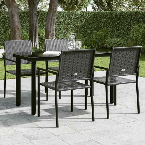 Vrtni blagovaonski stol crni 140x70x74 cm od čelika i stakla Slike