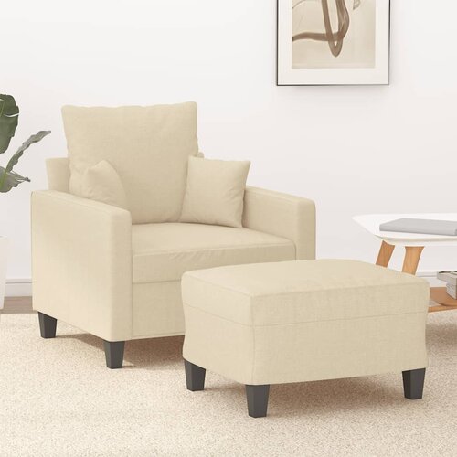  The Living Store Fotelj s stolčkom za noge krem 60 cm blago - Kavč S Stolčkom Za Noge, (21449149) Cene
