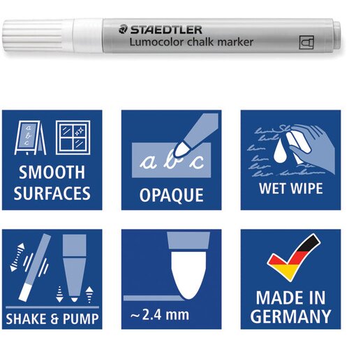  MARKER-KREDA ZA STAKLO 2,4 MM LUMOCOLOR STAEDTLER 344-0 BIJELI Slike